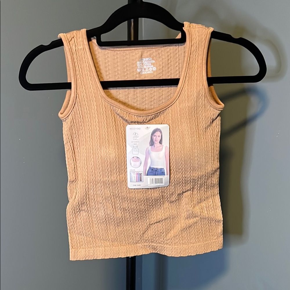 Tan Ribbed Sleeveless Crop Tank Top